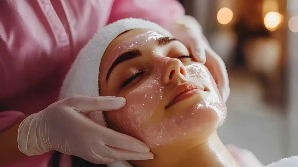 Is VI Peel Safe for All Skin Types? Here’s What You Should Know 3 Close-up of a VI Peel facial treatment being applied to a woman's face by a gloved professional at The Better Body Shop MedSpa in Houston, TX