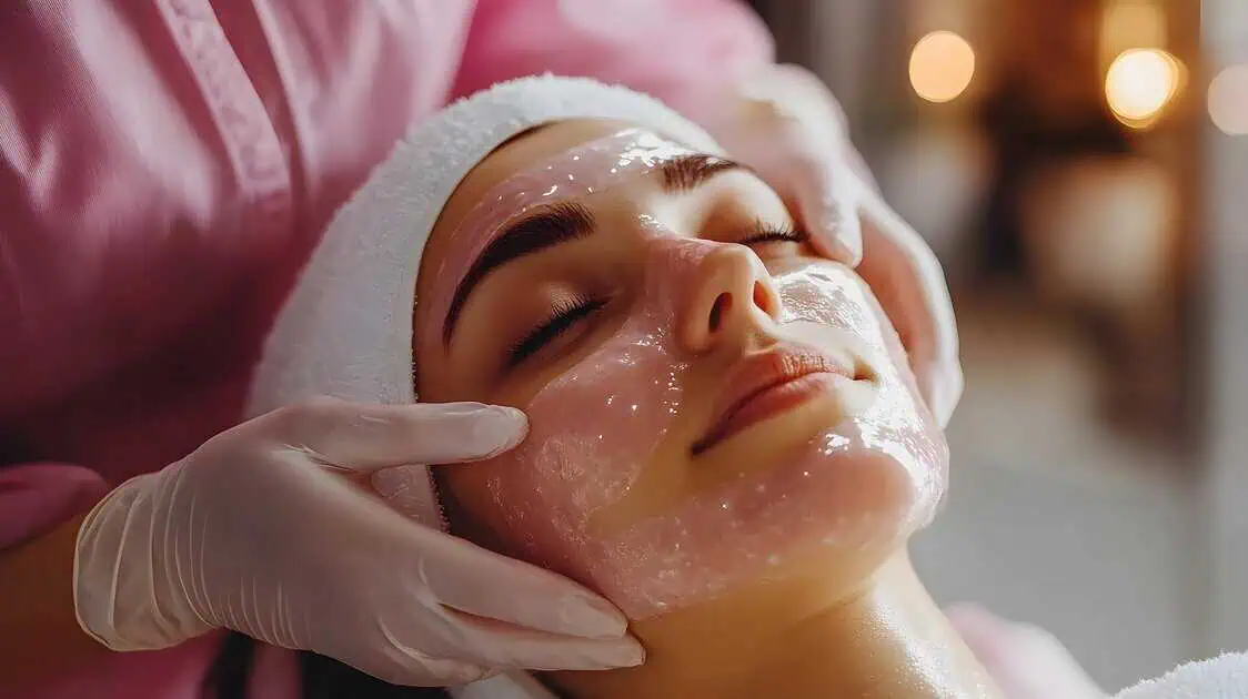 Blog 12 Close-up of a VI Peel facial treatment being applied to a woman's face by a gloved professional at The Better Body Shop MedSpa in Houston, TX